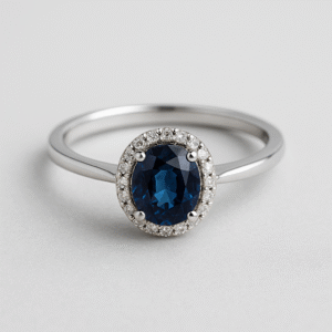 Deep Blue Sapphire & Diamond Halo Ring